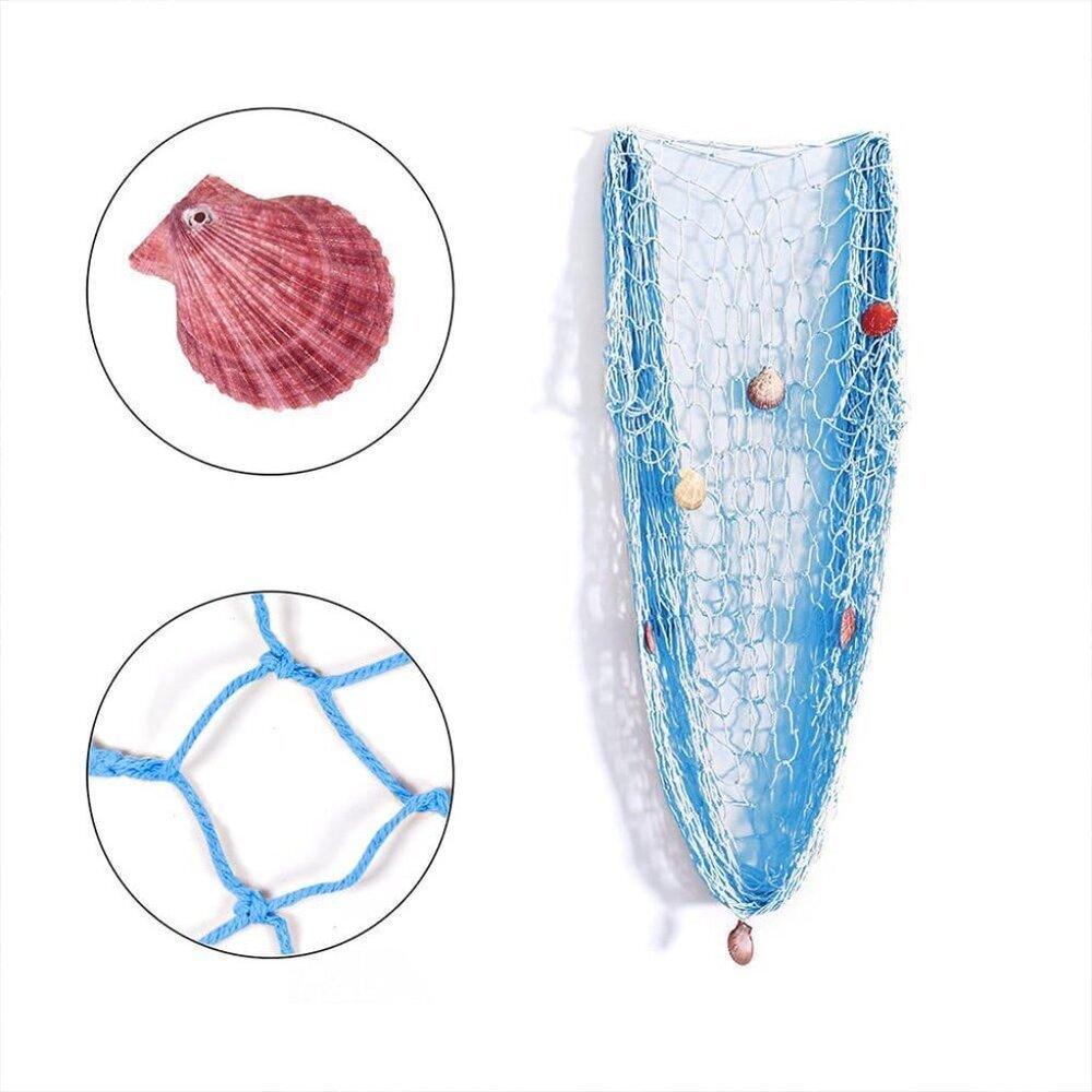Nature Fish Net Wall Decoration with Shells, Ocean Themed Wall Hangings Fishing - Picture 4 of 7